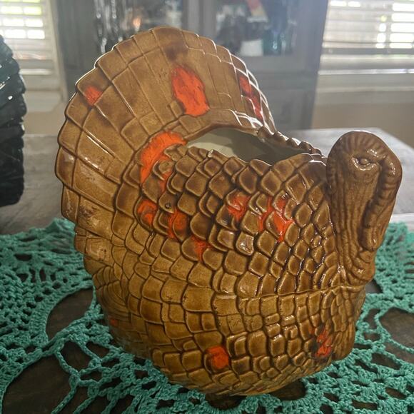 Thanksgiving Pottery Glazed Turkey Dish with Lid 7inches - Picture 5 of 11